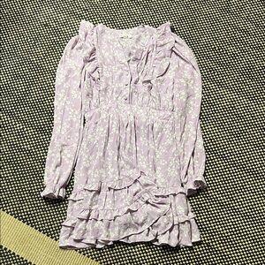 Lilac Floral Kids Dress with Ruffles